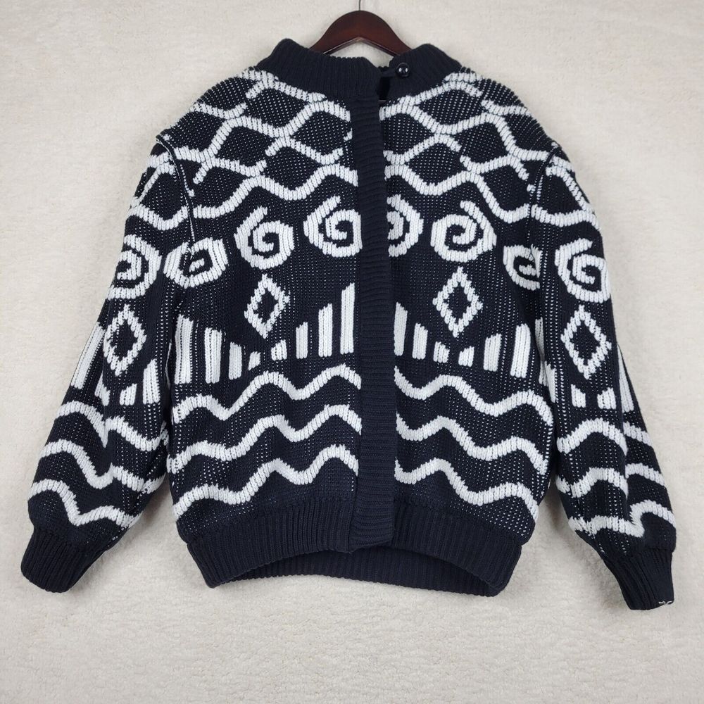 Vintage Cherry Stix Jacket Womens‎ Black Medium Long Sleeve Knit 80s Full Zip